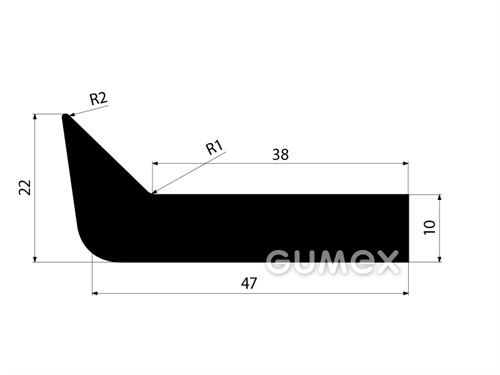 Gumový profil pre vodné diela tvaru "L", 22x53mm, 65°ShA, SBR, -40°C/+70°C, čierny
